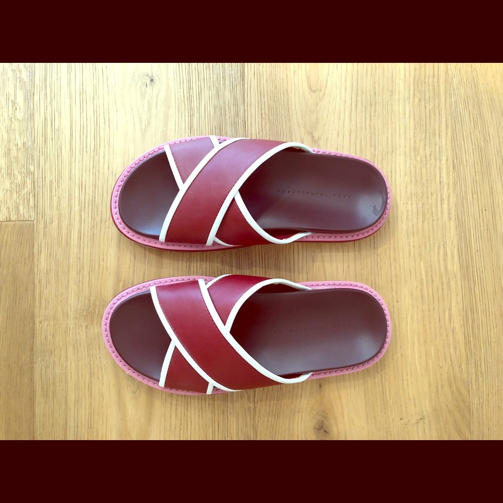 Zara Red, White and Pink Leather Slides (shoes)